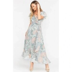 NWT Show Me Your Mumu Jess Ruffle Midi Dress Sage I Do Floral Chiffon XS - $148